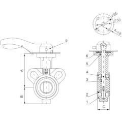 ЗАСЛОНКА ПОВОРОТНАЯ ТИП RSV081N RED Чертеж DN 25 - 32