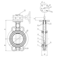 ЗАСЛОНКА ПОВОРОТНАЯ ТИП RSV083N RED Чертеж DN 40 - 350