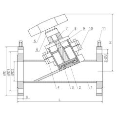 КЛАПАН БАЛАНСИРОВОЧНЫЙ РЕГУЛИРУЮШИЙ ФЛАНЦЕВЫЙ С НЕВЫДВИЖНЫМ ШТОКОМ ТИП RSV051N Чертеж