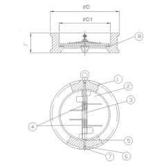 КЛАПАН ОБРАТНЫЙ МЕЖФЛАНЦЕВЫЙ СТВОРЧАТЫЙ ТИП RSV032N-NEW Чертеж