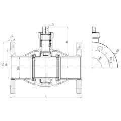 КРАН ШАРОВОЙ ПОЛНОПРОХОДНОЙ ФЛАНЦЕВЫЙ ДЛЯ ПАРА ТИП WKC-6а Dn 50 - 250 мм Чертеж