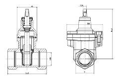 ЗАДВИЖКА С ОБРЕЗИНЕННЫМ КЛИНОМ И НЕВЫДВИЖНЫМ ШТОКОМ РЕЗЬБОВАЯ ТИП UG-2GW Размеры