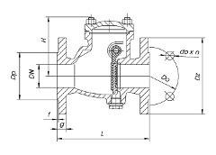 КЛАПАН ОБРАТНЫЙ ПОВОРОТНЫЙ ПОЛНОПРОХОДНОЙ С ОБРЕЗИНЕННЫМ ДИСКОМ ДЛЯ ЗАГРЯЗНЕННЫХ ЖИДКОСТЕЙ ТИП 302 тип 302.76 (под заказ)