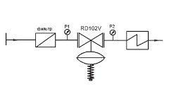 РЕГУЛЯТОР ДАВЛЕНИЯ ПРЯМОГО ДЕЙСТВИЯ «ПОСЛЕ СЕБЯ» ТИП RD102V Схема подключения регулятора c внутренним входом импульса модификация без импульсной трубки (стандартная поставка)