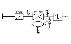 РЕГУЛЯТОР ДАВЛЕНИЯ ПРЯМОГО ДЕЙСТВИЯ «ПОСЛЕ СЕБЯ» ТИП RD102V Схема подключения регулятора c внешней импульсной трубкой (поставка под заказ)