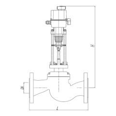 КЛАПАН ЗАПОРНО-РЕГУЛИРУЮЩИЙ ТИП КПСРН СЕРИЯ 100, 210 С ЭЛЕКТРОПРИВОДОМ REGADA Чертеж